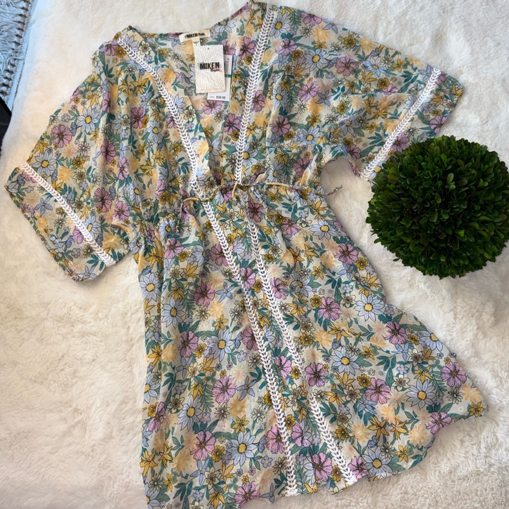 Miken Swim Caftan Cover Up Robe Angora/Lavender Size: Large